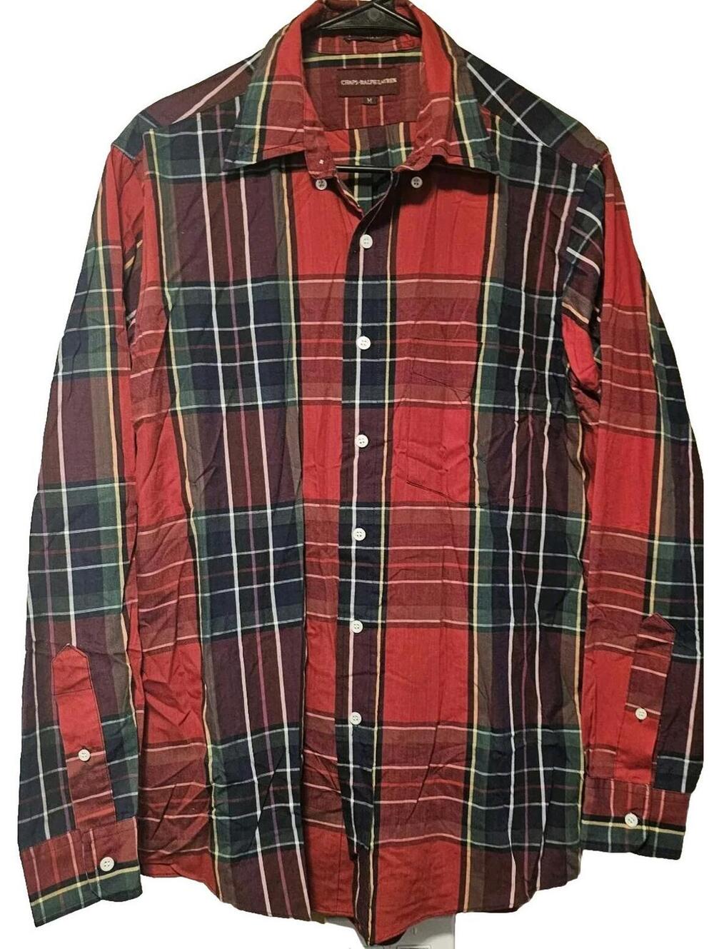 Chaps Ralph Lauren Longsleeve Plaid Mens Cotton Button Up Medium 80s Collared